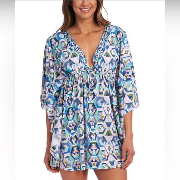 La Blanca Riviera Geometric Print Caftan Cover-Up Size M - Picture 1 of 11
